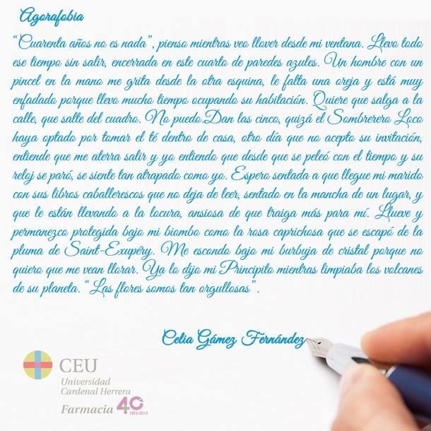El I Concurso de microrrelatos conmemorativo del 40 Aniversario de Farmacia de la CEU-UCH ya tiene ganador El I Concurso de microrrelatos conmemorativo del 40 Aniversario de Farmacia de la CEU-UCH ya tiene ganador