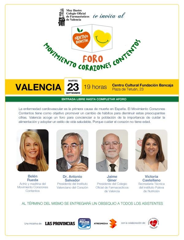 El Colegio de Farmacéuticos de Valencia participa en el Foro Movimiento Corazones Contentos El Colegio de Farmacéuticos de Valencia participa en el Foro Movimiento Corazones Contentos