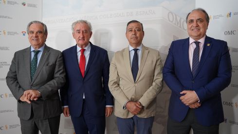 Los presidentes de los Consejos de Farmacéuticos, Jesús Aguilar; Médicos, Tomás Cobo; Dentistas, Óscar Castro; y Veterinarios, Luis Alberto Calvo.