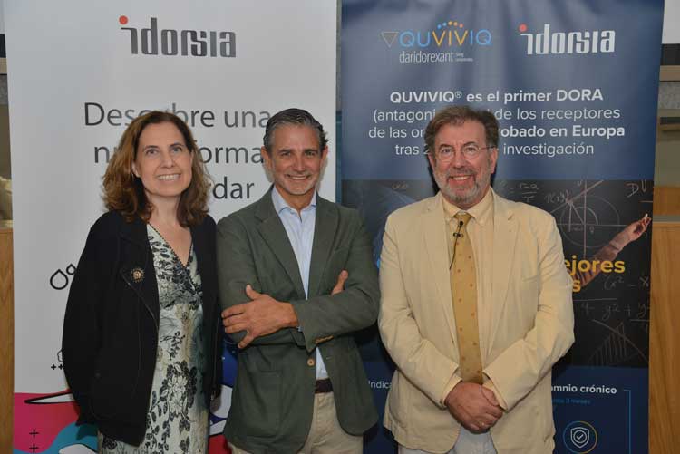 Verónica De Miguel, directora médica de Idorsia España; Manuel Ortega, director general de Idorsia España; y Dr. Carlos Egea, presidente de la Federación Española de Sociedades de Medicina del Sueño (FESMES). 