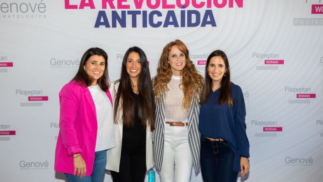 Mireia Ferrer, Directora de Marketing de Genové, la Dra. Andrea Combalia, la actriz María Castro, y Estela Bravo, especialista de Pilopeptan.