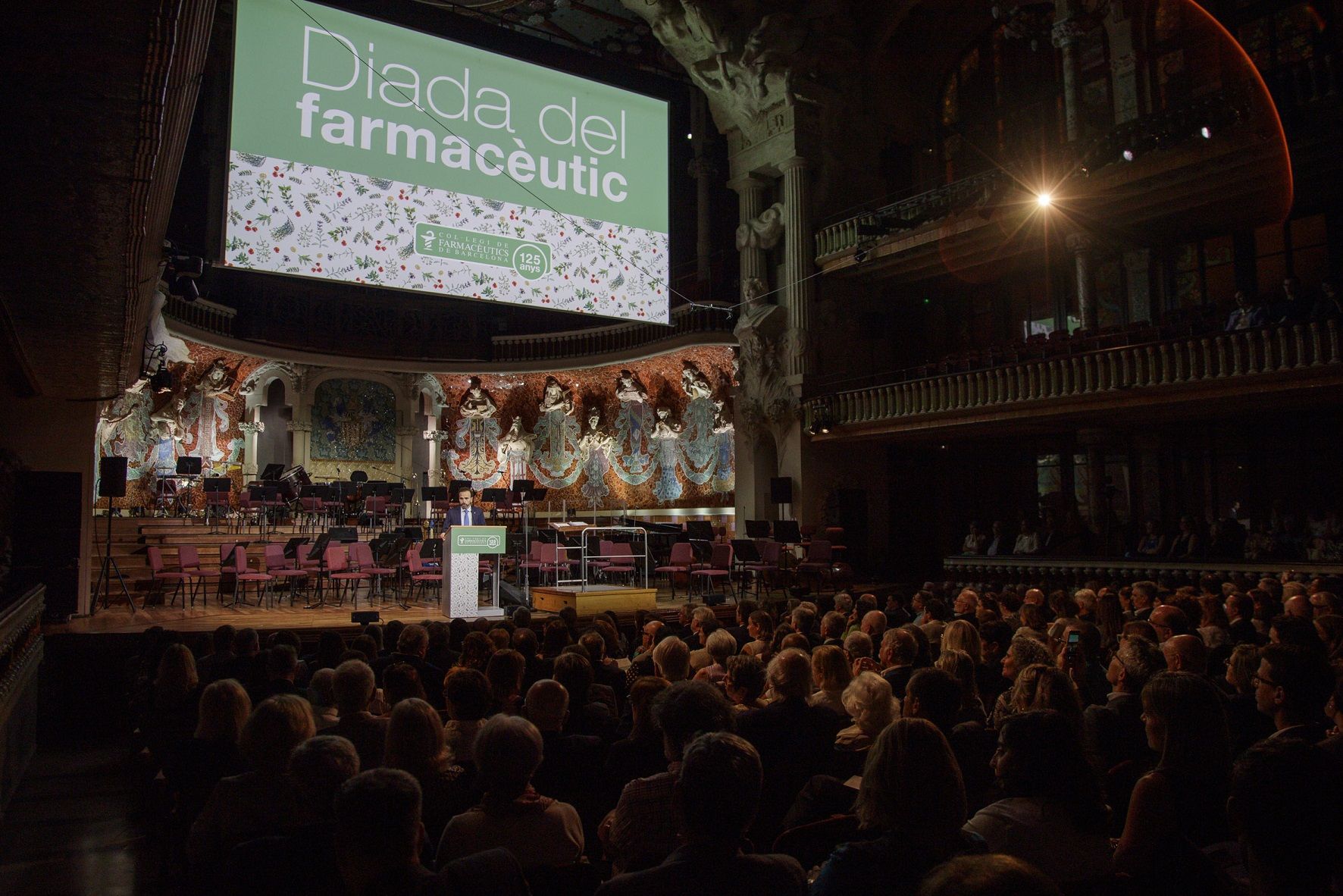 Jordi Casas, durante la celebración del 125 aniversario del Col·legi de Farmacèutics de Barcelona en el Palau de la Música Catalana.
