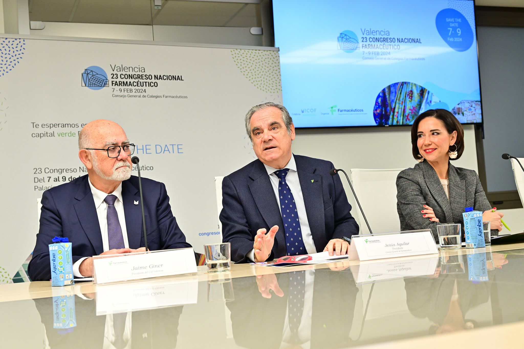 Jaime Giner, Jesús Aguilar y Raquel Martínez, en la presentación del 23 Congreso Nacional Farmacéutico.