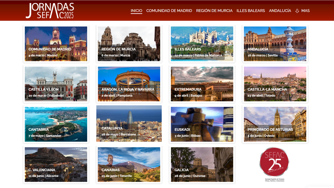 Las Jornadas SEFAC 2025 recorrerán 15 ciudades españolas entre marzo y junio