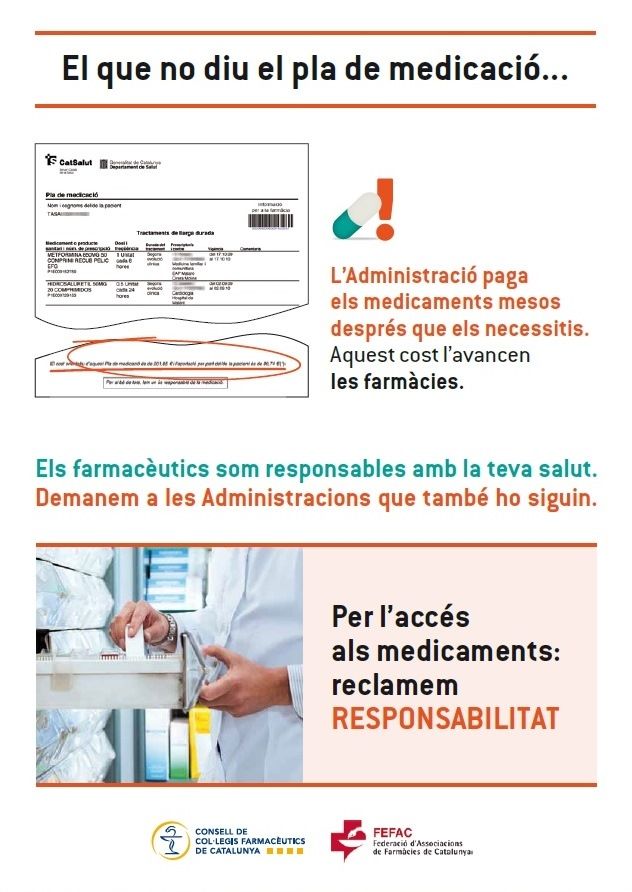 Las farmacias catalanas ponen en marcha una campaña para denunciar los retrasos en el pago de los medicamentos Las farmacias catalanas ponen en marcha una campaña para denunciar los retrasos en el pago de los medicamentos