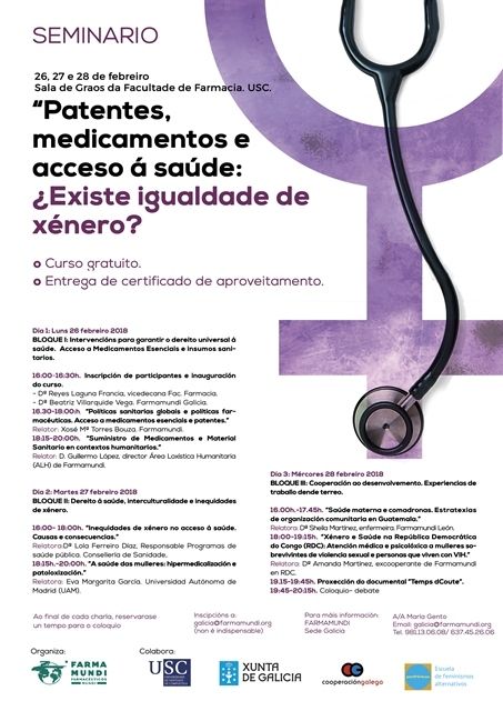 Farmamundi invita al alumnado de la Facultad de Farmacia de Santiago a debatir sobre la desigualdad de género en salud