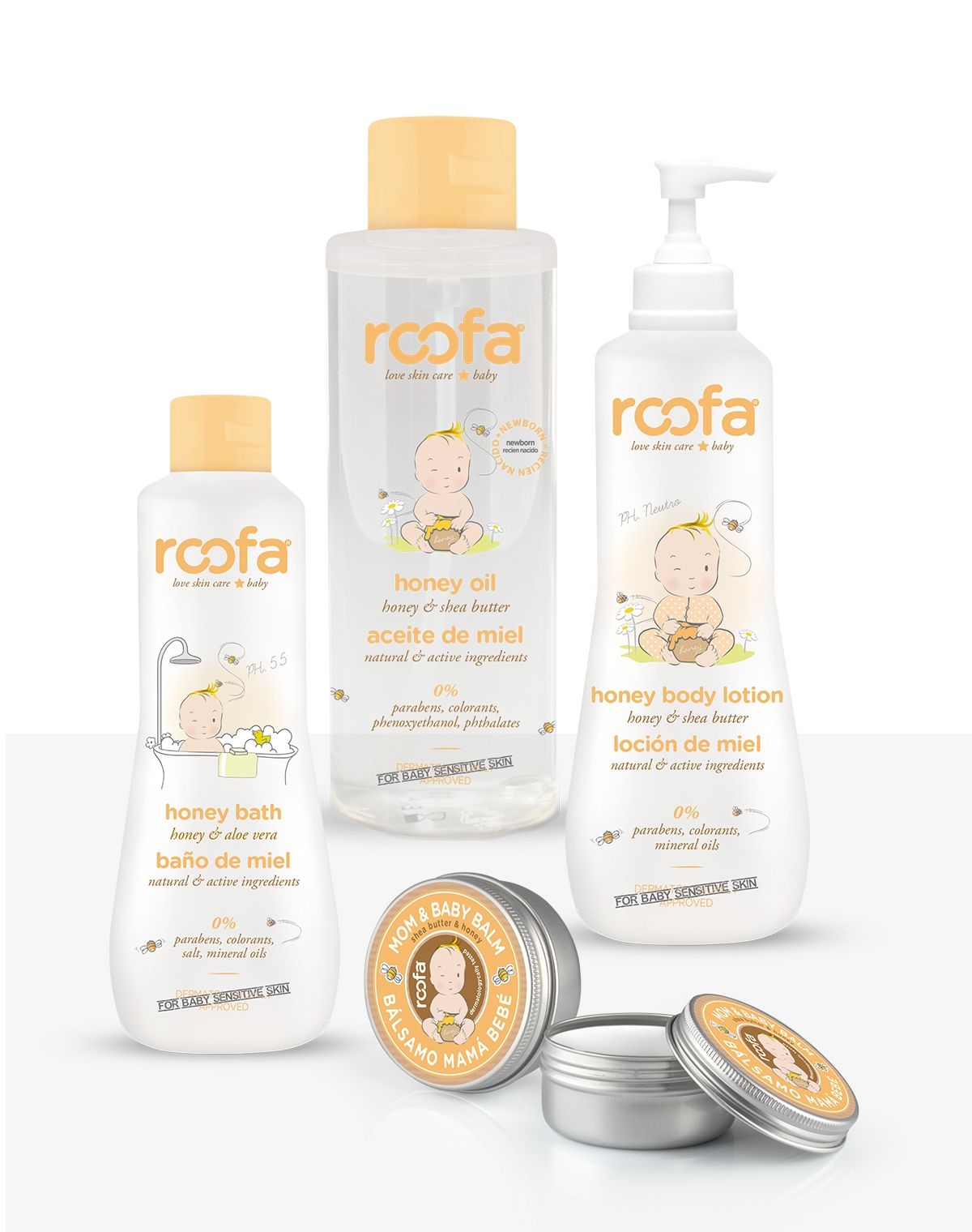 Extra de hidratación para la piel del bebé con la línea de miel y karité de Roofa