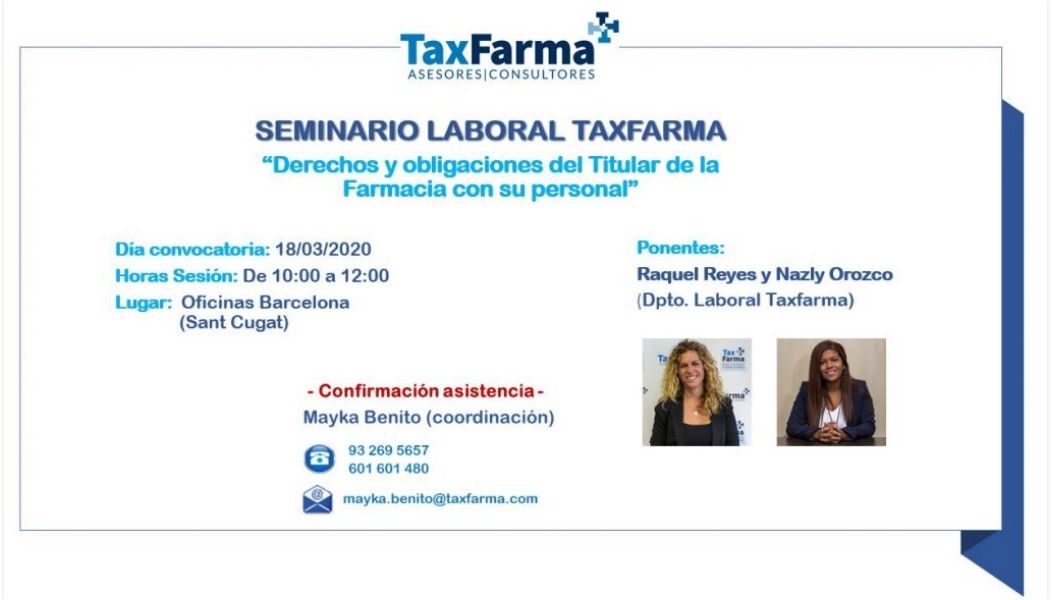 Taxfarma organiza una sesión formativa sobre «Derechos y obligaciones del titular de farmacia con su personal»