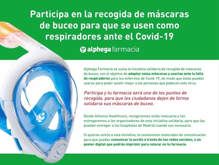 Alliance Healthcare participa en la recogida de máscaras de buceo en las farmacias para que se usen como respiradores ante la COVID-19