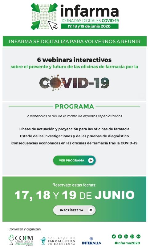 Infarma organiza este mes de junio unas jornadas digitales sobre la COVID-19
