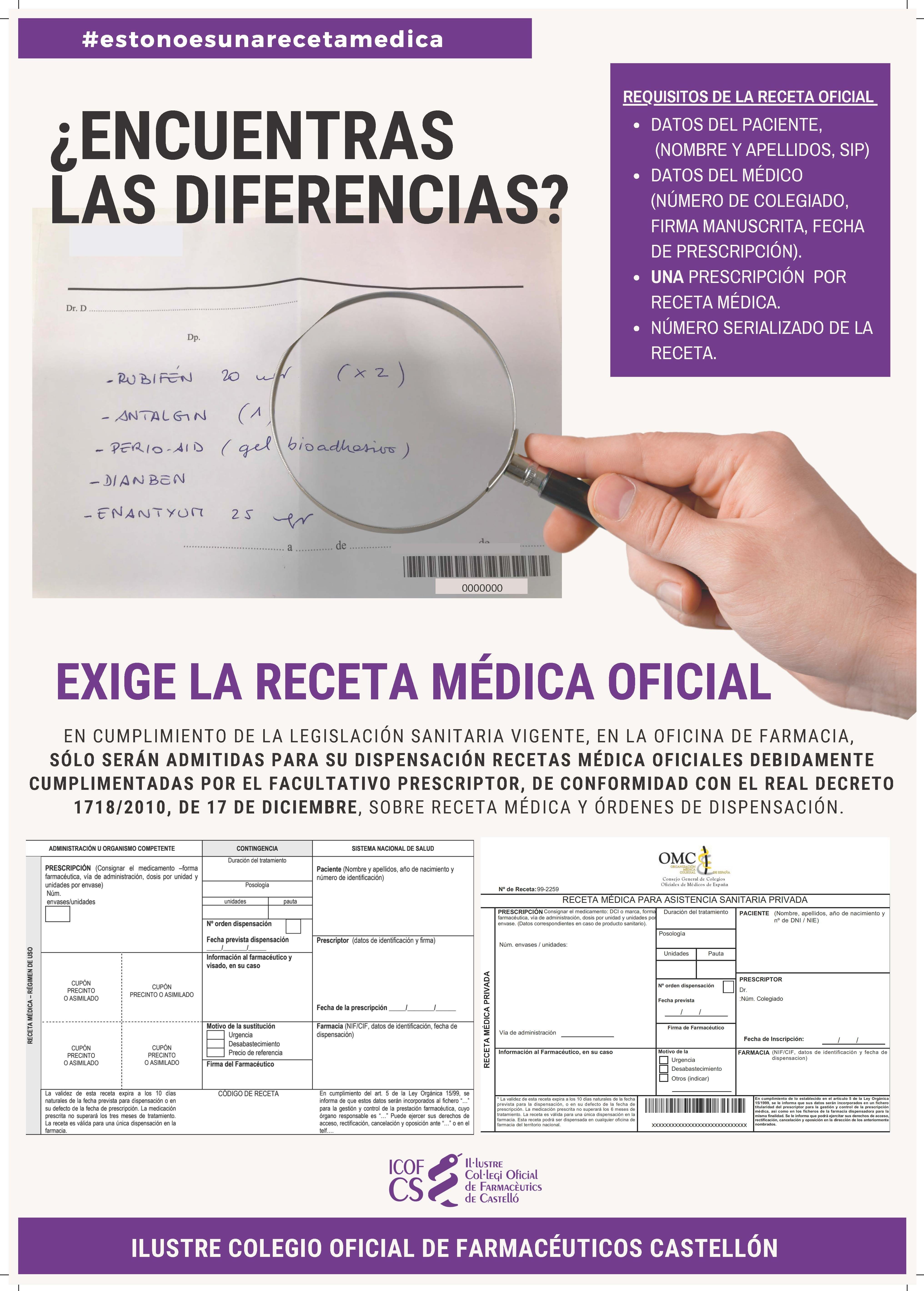Plisado impresión tipo Los farmacéuticos de Castellón instan a los facultativos sanitarios a que  prescriban la receta médica exigida
